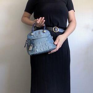 Furla Mini Dome Satchel in Teal Croc-Embossed Leather